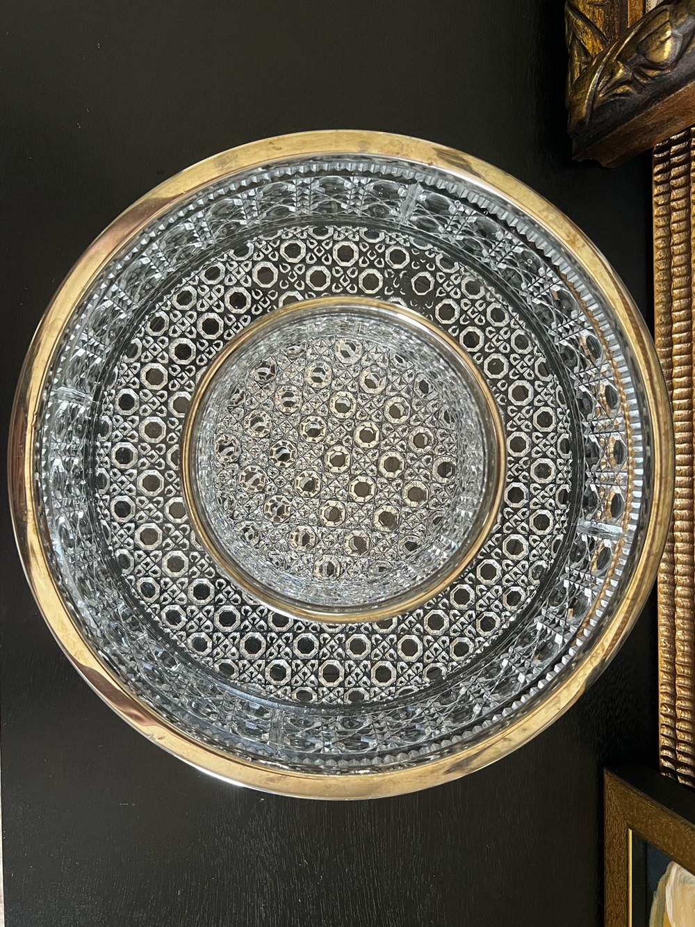 Vintage William Adams Lead Crystal Bowl Set with Silver Plated Rims